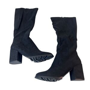 Bar III Gypseef Knee High Boots Suede Black Womens New Heel Height 3.5”